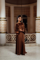 Robe Longue Satinée Marron Chocolat
