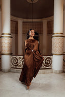 Robe Longue Satinée Marron Chocolat